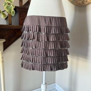 JVN Brown Tiered Mini Skirt with Silver Accents
